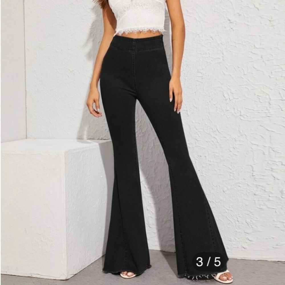 High Waist Raw Hem Flare leg